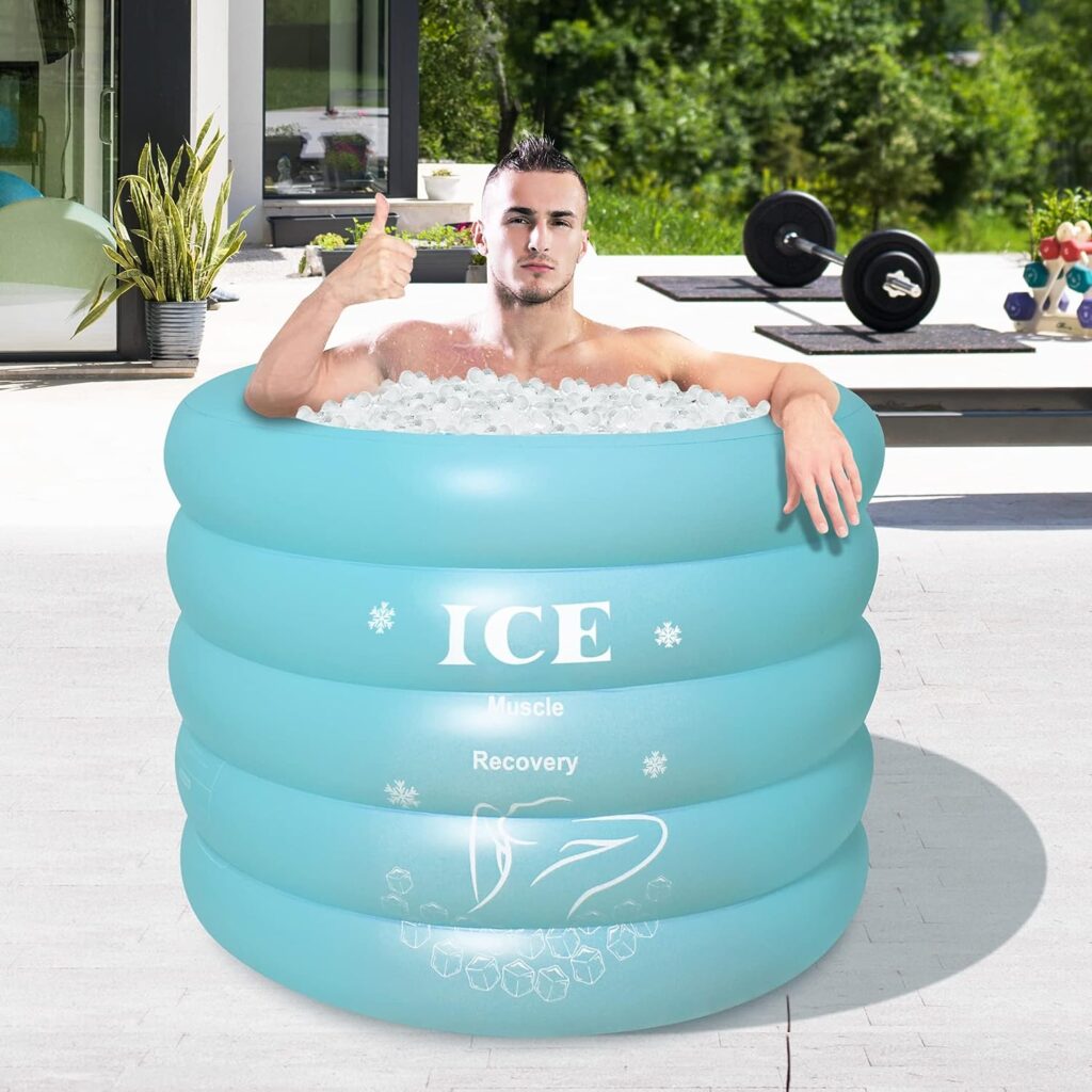 INFLATOAST Portable Ice Bath,Foldable Bathtub -Cold Plunge Pool-Ice Tub, Portable Bathtub Adult-Ice Bath Tub for Athletes/Bathtub Spa/Skin Firming/Free Standing Tub/Unisex (38.2X30.3) Ice Blue