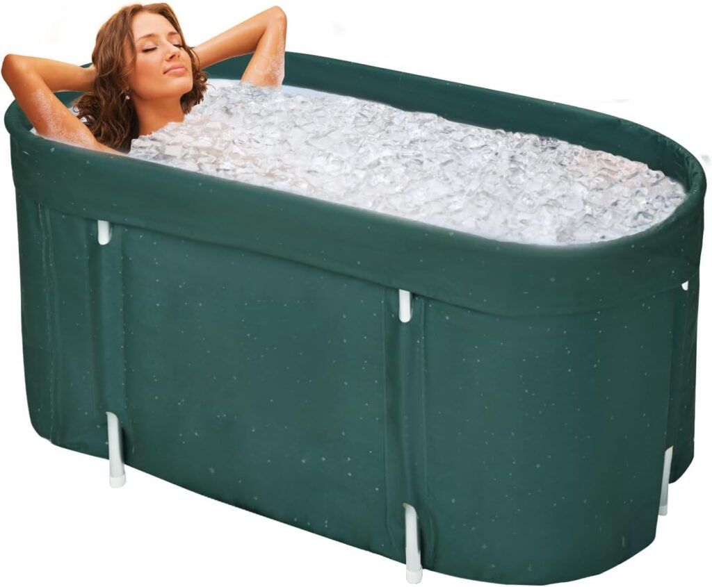 LIVOSA Portable Bathtub, Foldable Tub for Adults, Bath Tub with Backrest Suitable for Ice or Hot Bath, dark green (Dark Green)