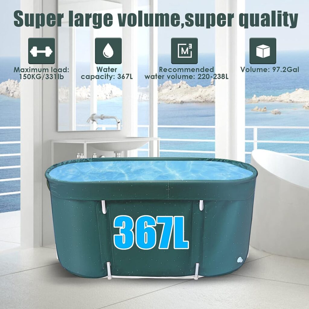 LIVOSA Portable Bathtub, Foldable Tub for Adults, Bath Tub with Backrest Suitable for Ice or Hot Bath, dark green (Dark Green)