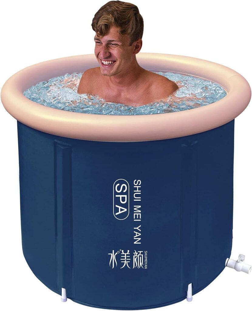 SHUIMEIYAN Large Ice Bath Tub for Athletes Outdoor Portable Bathtub for Adults Cold Water Therapy Tub for Recovery Cold Plunge Tub Ice Barrel Ice Bath Tub (29.5Φ x 29.5H, 8209 navy)