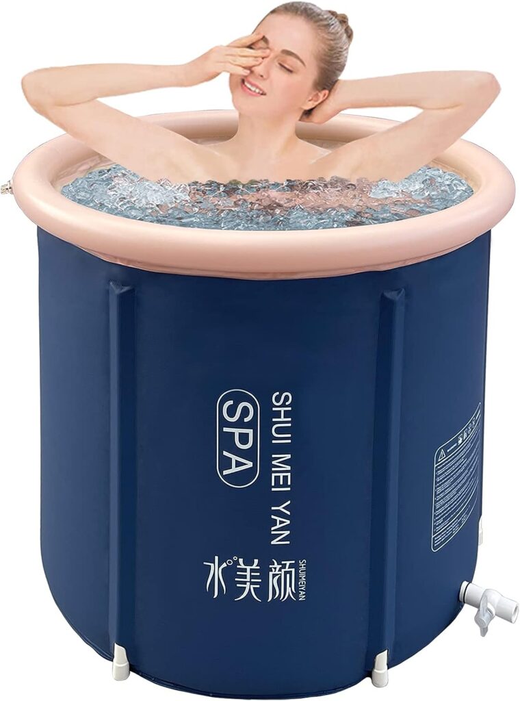 SHUIMEIYAN Large Ice Bath Tub for Athletes Outdoor Portable Bathtub for Adults Cold Water Therapy Tub for Recovery Cold Plunge Tub Ice Barrel Ice Bath Tub (29.5Φ x 29.5H, 8209 navy)