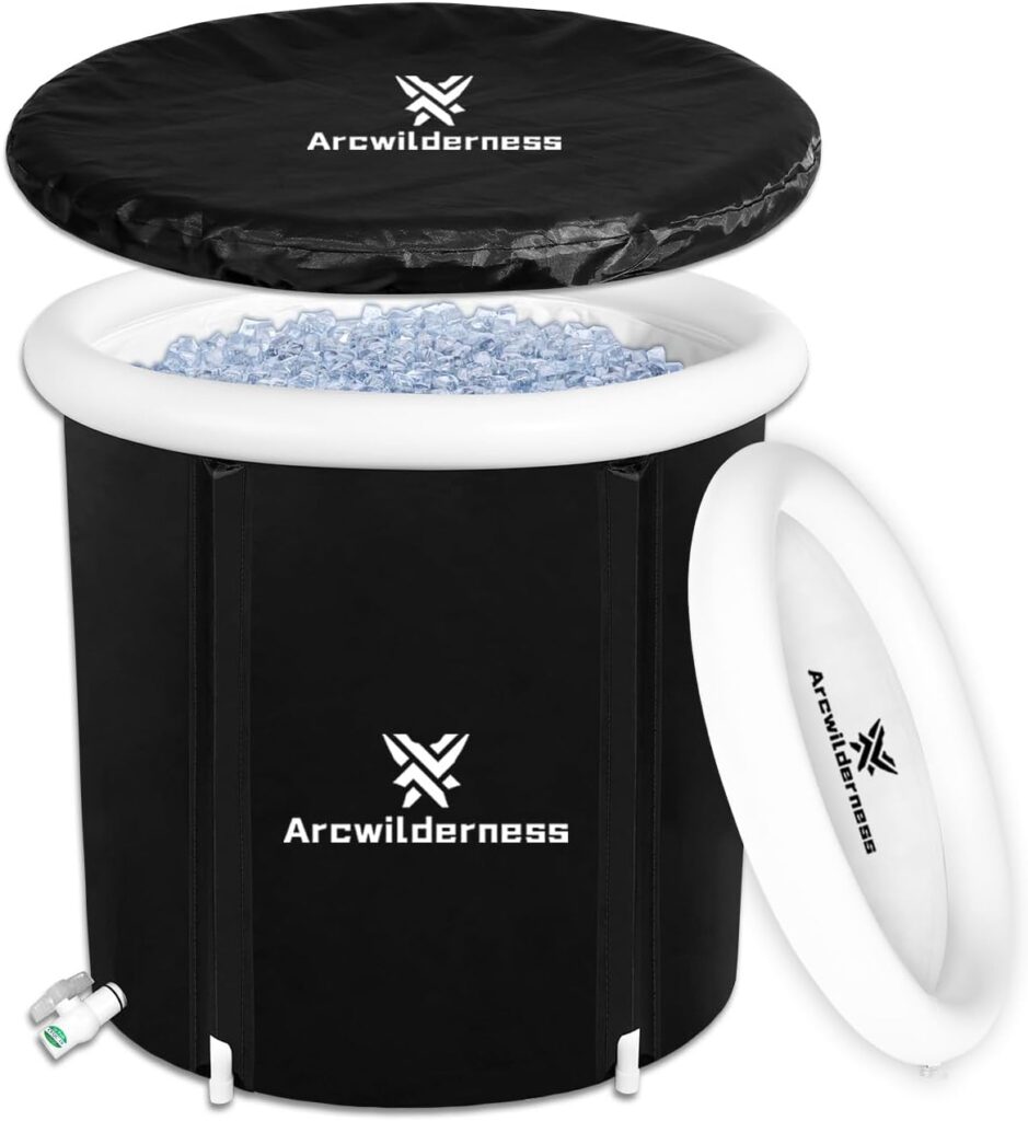 Arcwilderness Ice Bath Tub with Protective Cover, Cold Plunge Tub for Athletes, Folding Portable Bathtub Adult, Cold Water Therapy or Hot Soaking Spa Tub (white top)