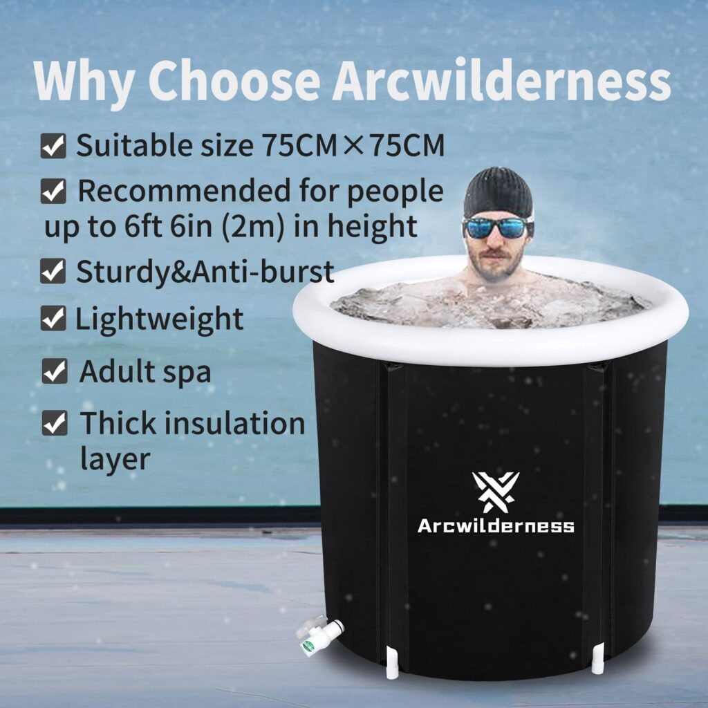 Arcwilderness Ice Bath Tub with Protective Cover, Cold Plunge Tub for Athletes, Folding Portable Bathtub Adult, Cold Water Therapy or Hot Soaking Spa Tub (white top)