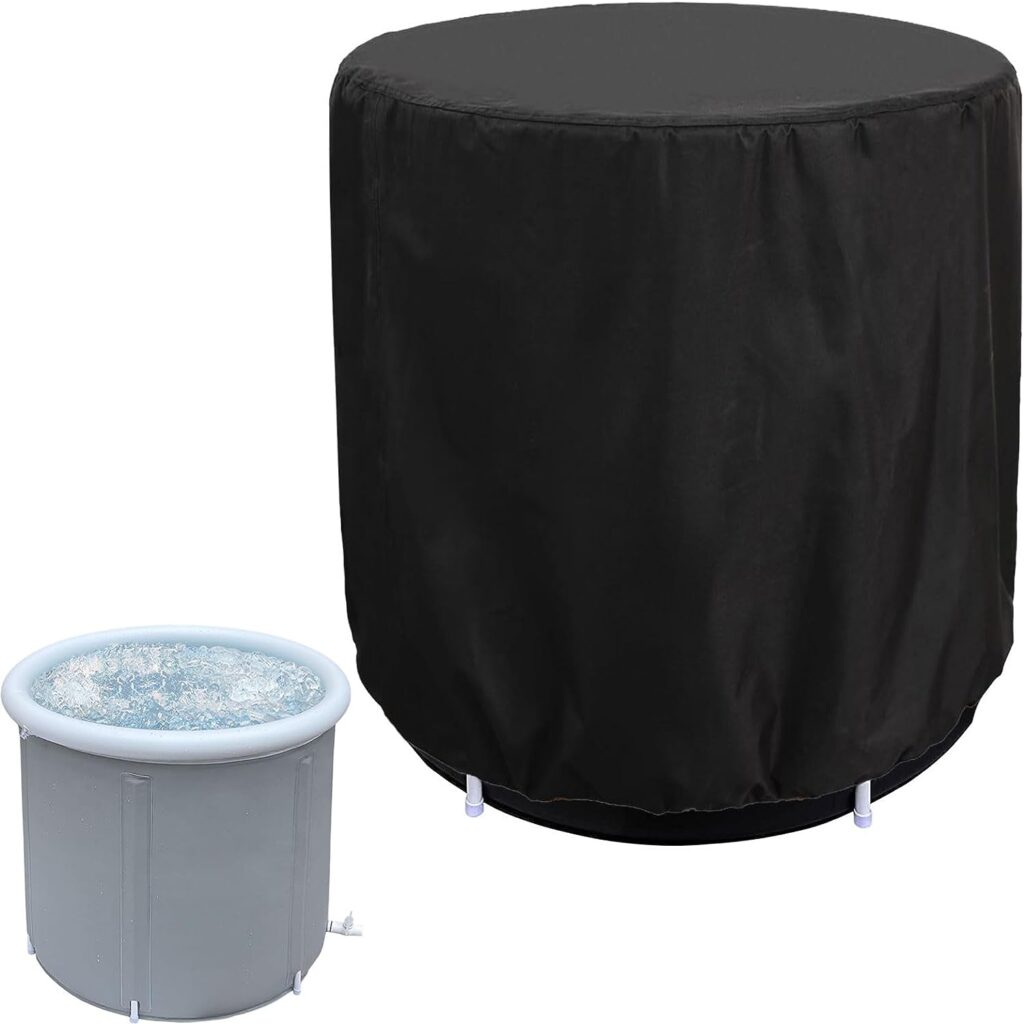 Ice Bath Tub Cover 420D Heavy Duty Waterproof Round Portable Ice Bath Tub Cover Cold Plunge Tub Cover for Outdoor Portable Ice Bath Barrel Plunge Pool 32 L x 32 W x 28 H