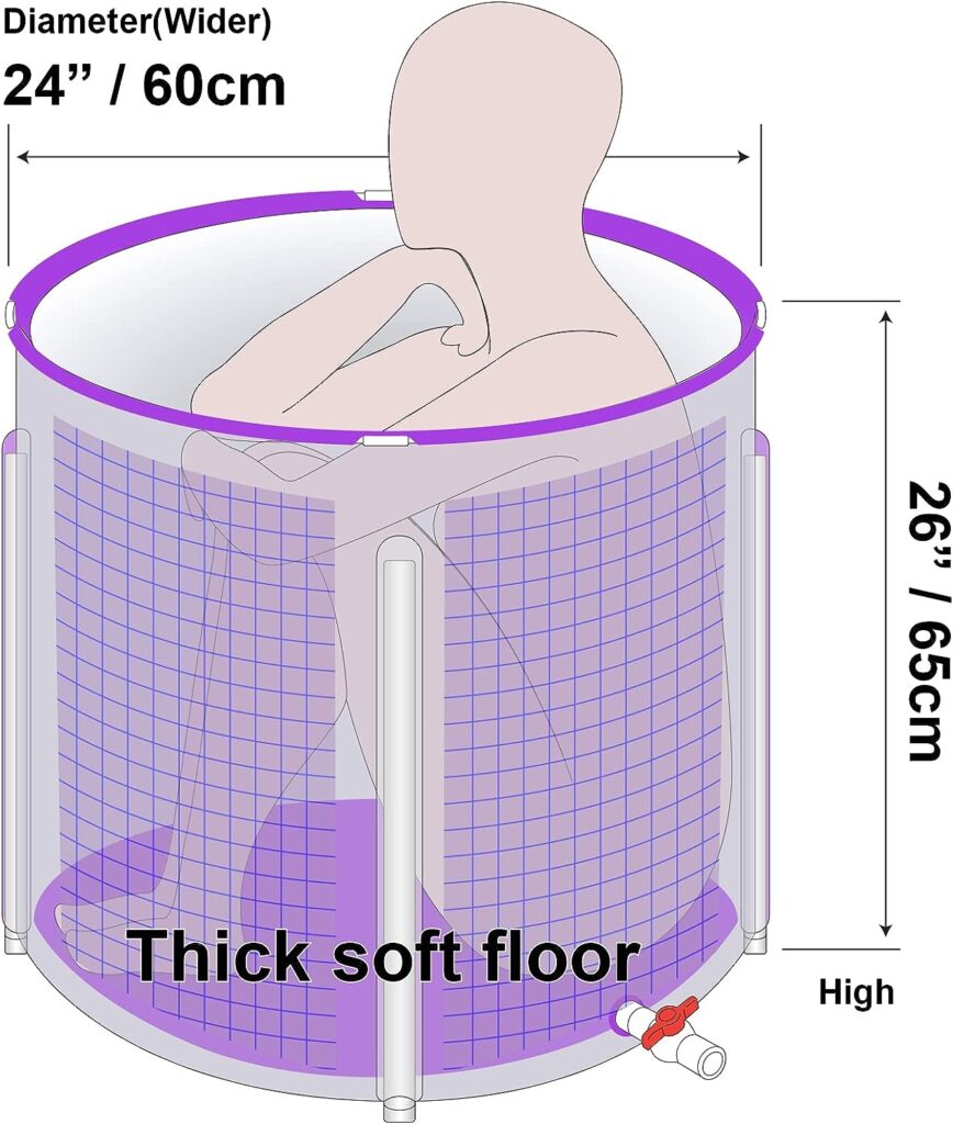 Portable Plastic Bathtub, Folding Spa BathTub for Adults,23×25 Freestanding Soaking Tub Non-Inflatable Ice Bath Tub, Thickened Thermal Foam to Keep Temperature (Purple Bathtub)