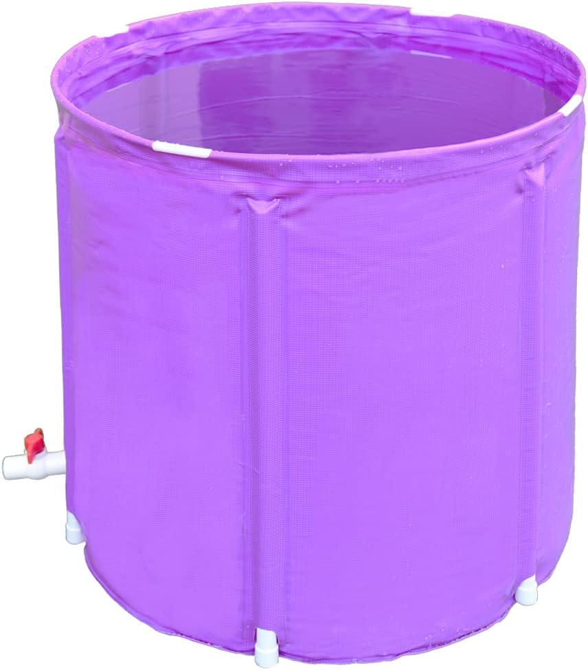 Portable Plastic Bathtub, Folding Spa BathTub for Adults,23×25 Freestanding Soaking Tub Non-Inflatable Ice Bath Tub, Thickened Thermal Foam to Keep Temperature (Purple Bathtub)