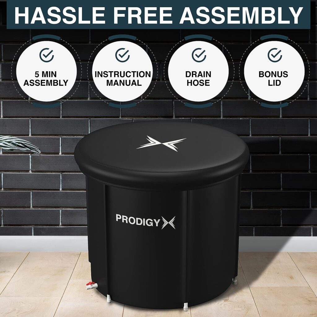 PRODIGYX Ice Bath Tub - Cold Plunge Tub for Athletes - Large Size, Portable, Outdoors - Lid  Thermometer