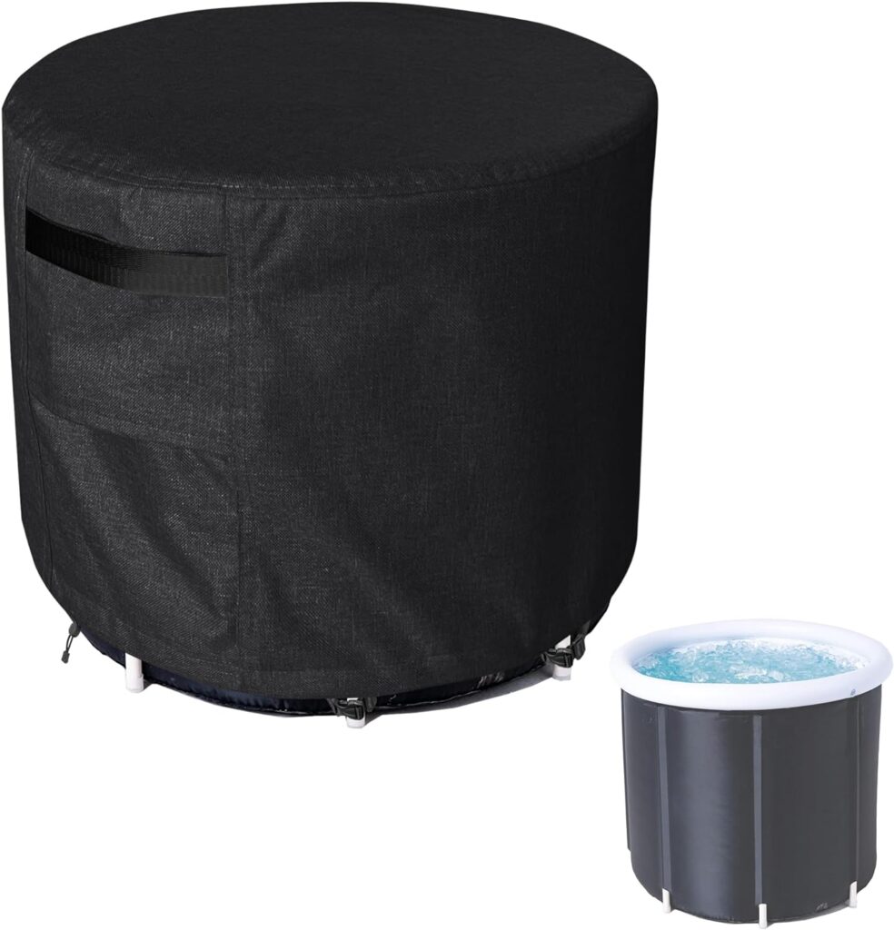 HMOCK Outdoor Ice Bathtub Cover for Cold Plunge Tub/Portable Ice Bath,Waterproof 600D Heavy Duty Outdoor Portable Bathtub Foldable Cover,Cold Plunge Tub Cover,(Cover Only,Black)