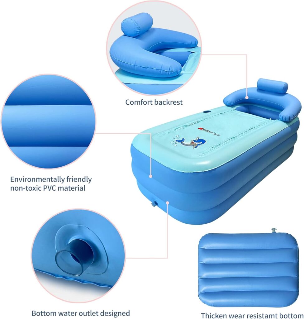 HotMax Inflatable Bathtub Adults, Freestanding Blow Up Bathtub, Portable Foldable Bathtub for Hot Bath or Ice Bath, Home SPA Tub with Air Pump