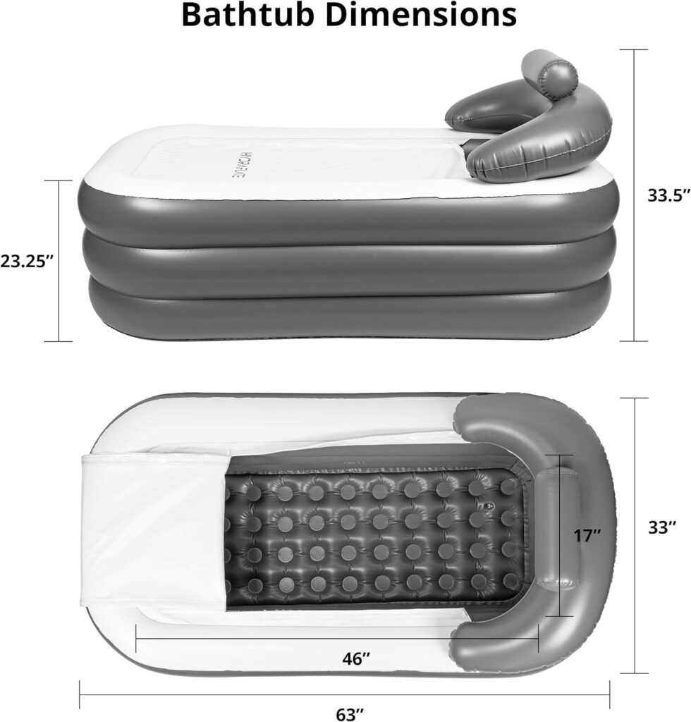 Hydraflate 63x33 Inflatable Bathtub Adults, Cold Plunge Tub, Ice Bath Tub For Athletes, Foldable Bathtub, Portable Bathtub Adult, Collapsible Bathtub, Freestanding Bath for Indoor or Outdoor Use