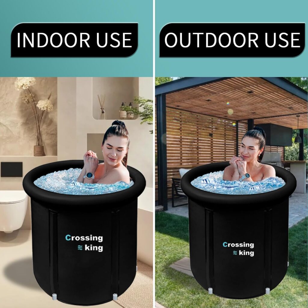 Ice Bath Tub, Inflatable Cold Plunge Tub for Athletes,Outdoor Portable Cold Plunge Tub for Adults, Ice Therapy Bath for Man and Women, Perfect for Post Workout Recovery(29.5Φ x 27.5H Black)