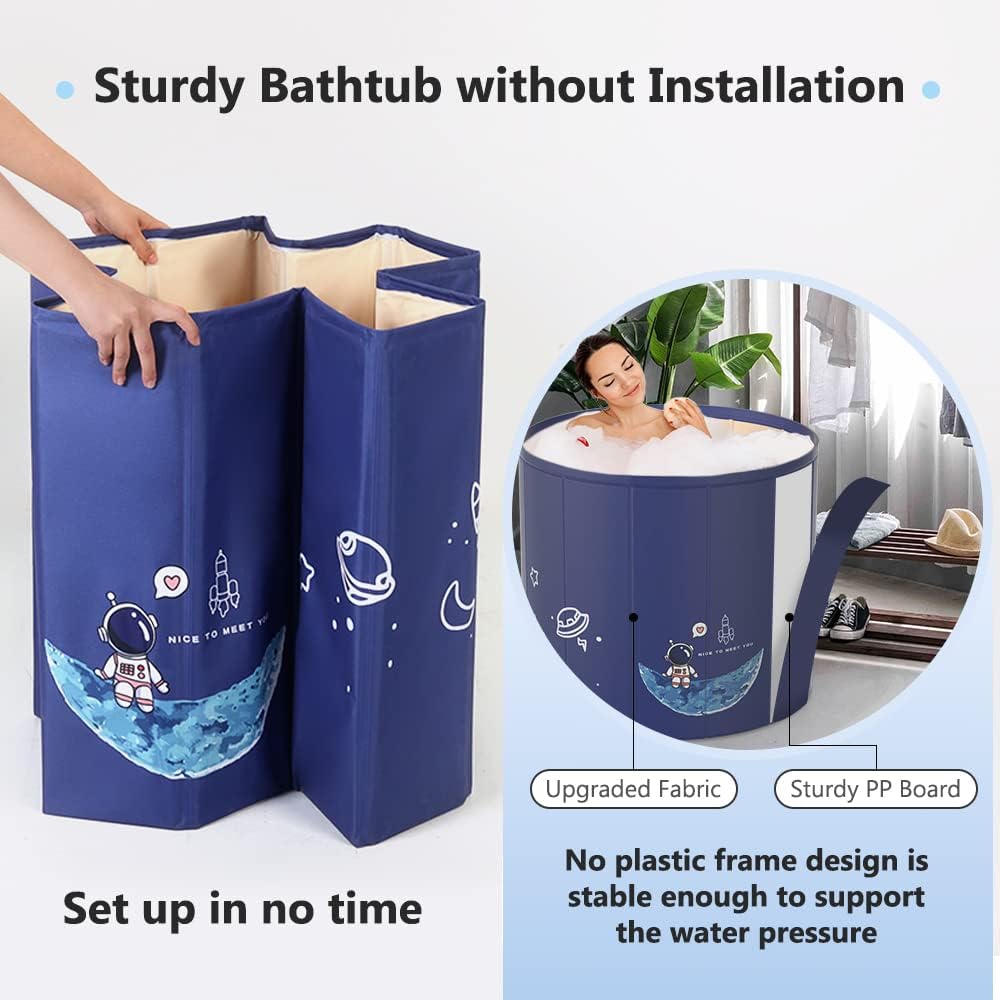 KELIXU Portable Bathtub Foldable Bathing Tub for Adult, Hot  Ice Bath Tub without Installation, Soaking Tub for Freestanding Shower Stall/Home/SPA, Keep Temperature, Φ 31.5 x 25.6 H, Blue