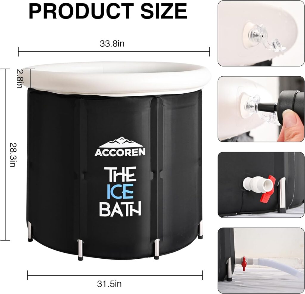 New Upgraded Ice Bath, Metal Support - Ice Bath Tub for Athletes, Fitness Lovers - Sturdy Cold Plunge Tub - Foldable Cold Plunge Tank - Portable Cold Therapy Tub - Modern Cold Plunge Barrel for Adults