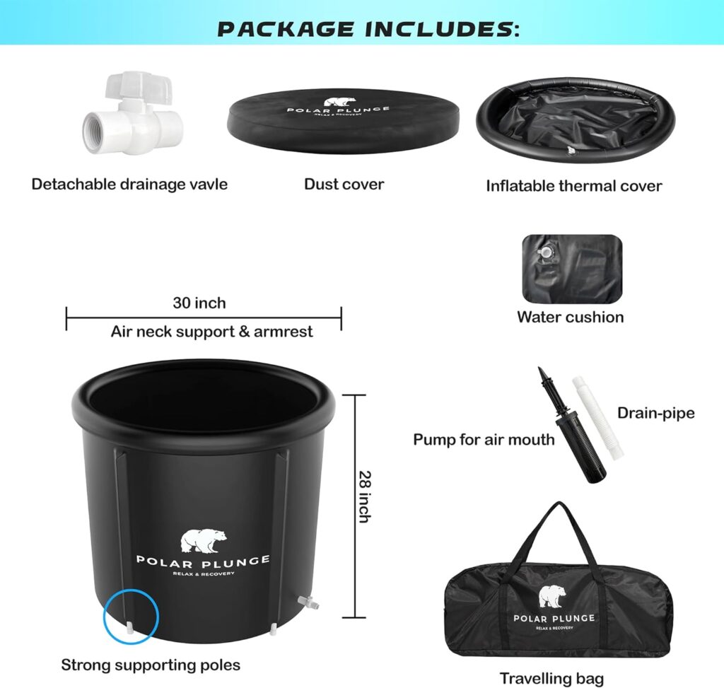 Polar Plunge Portable Ice Bath Tub for Athletes, Adults, and Fitness Enthusiasts - Fast Recovery, Muscle Relief, Inflatable Ice Barrel - Ultimate Cold Therapy Solution - Cold Plunge Tub for Outdoor