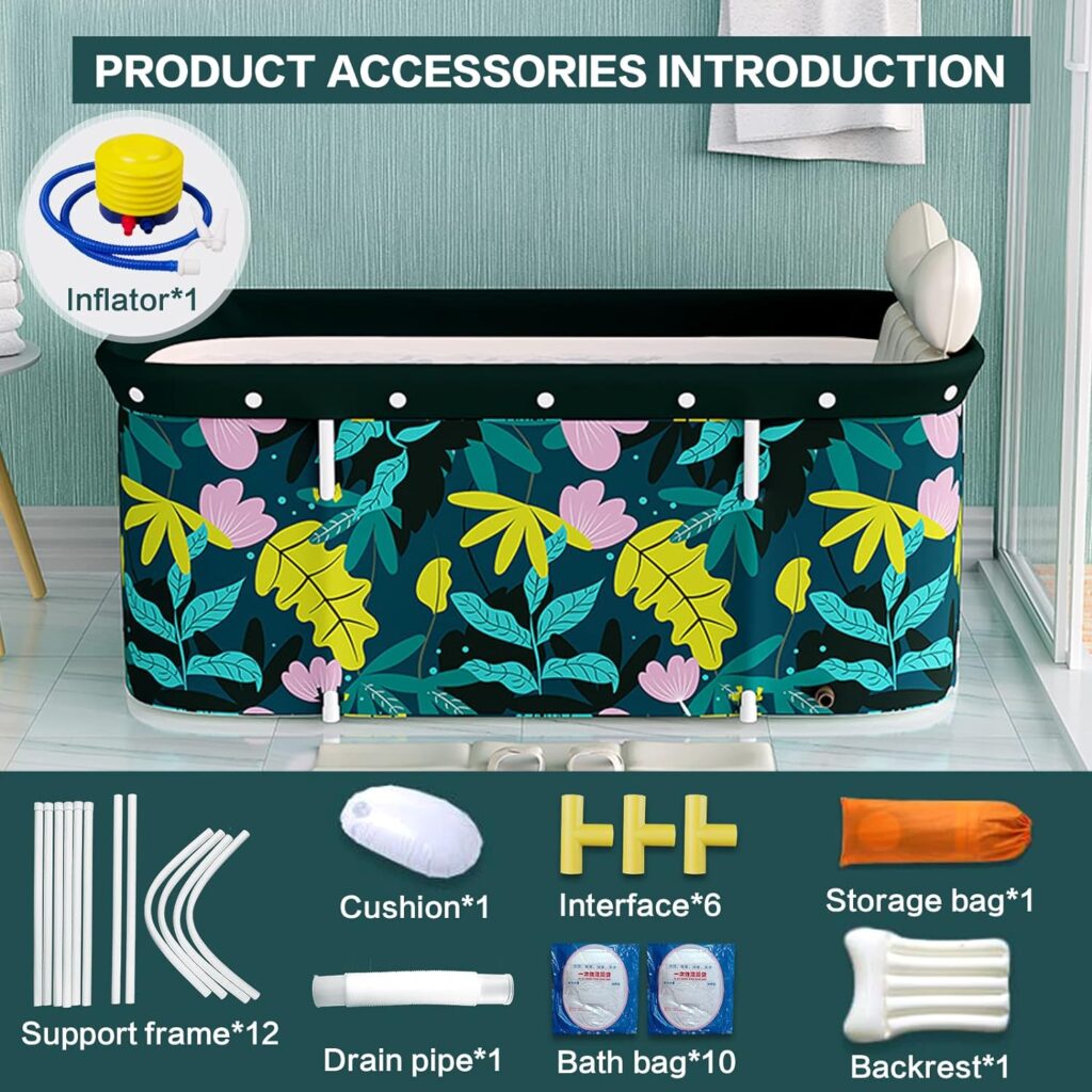 Portable Bathtub, Foldable Freestanding Bathtub For Adults,Kids,Boys and Girls, Therapy Tub for Shower Stall Bathroom Fold Up Japanese Soaking Hot SPA Large 45 inch, Hot Bath Tub, Ice Bath