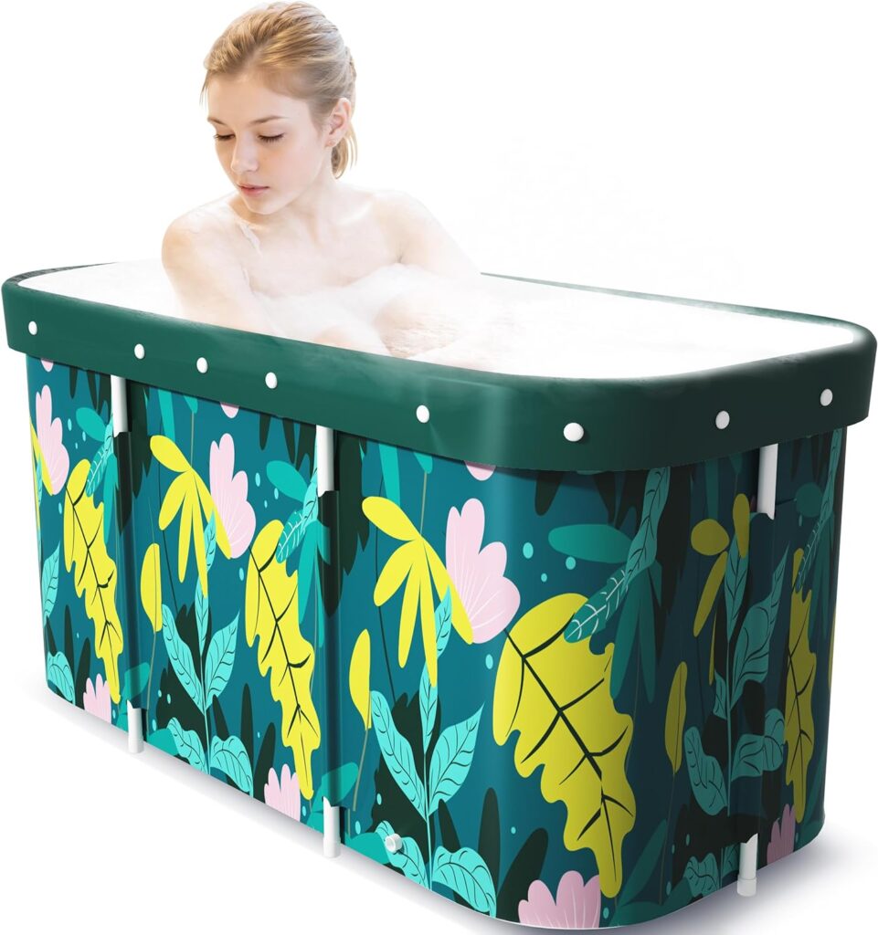 Portable Bathtub, Foldable Freestanding Bathtub For Adults,Kids,Boys and Girls, Therapy Tub for Shower Stall Bathroom Fold Up Japanese Soaking Hot SPA Large 45 inch, Hot Bath Tub, Ice Bath