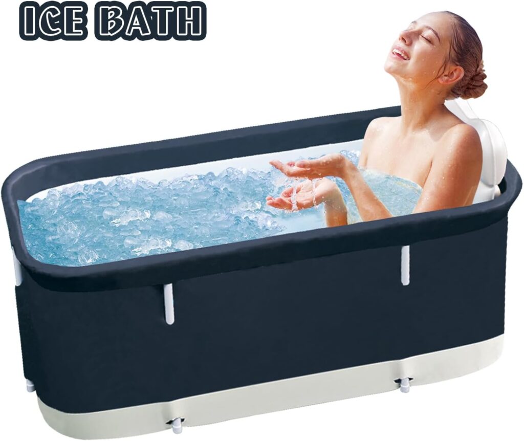 Portable Bathtub for Adult Foldable, Soaking Shower Freestanding Collapsible Bath Tub with Inflatable Pillow and Seat, Ice Bath, Hot Bath Tub for Home SPA