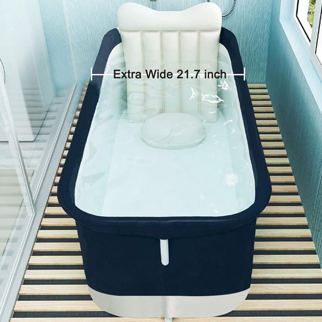 Portable Bathtub for Adult Foldable, Soaking Shower Freestanding Collapsible Bath Tub with Inflatable Pillow and Seat, Ice Bath, Hot Bath Tub for Home SPA