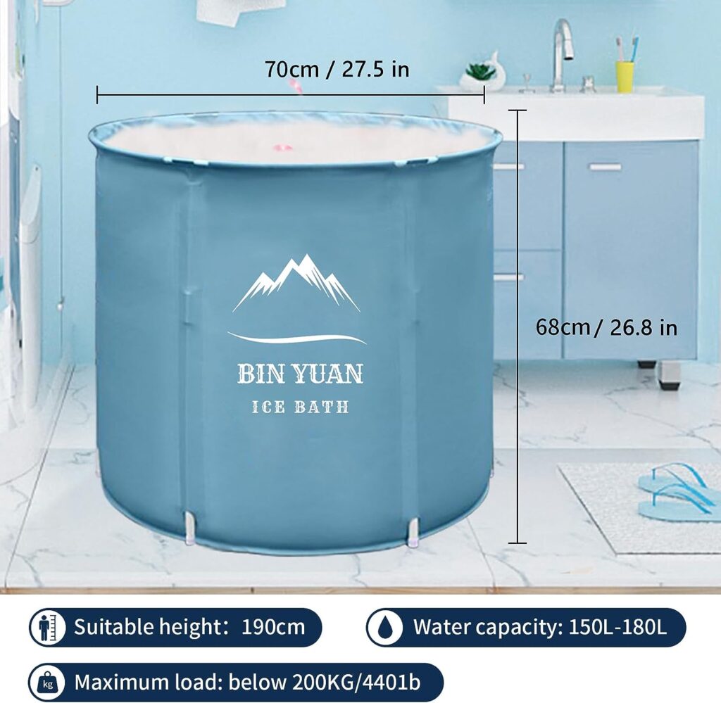 Portable Bathtub Ice Bath Tub for Adults Cold Plunge Tub Outdoor 27.5in Foldable Ice Barrel Collapsible Tub Freestanding Bath Tub Home Soaking Tub Cold Tub Hot Shower Tub