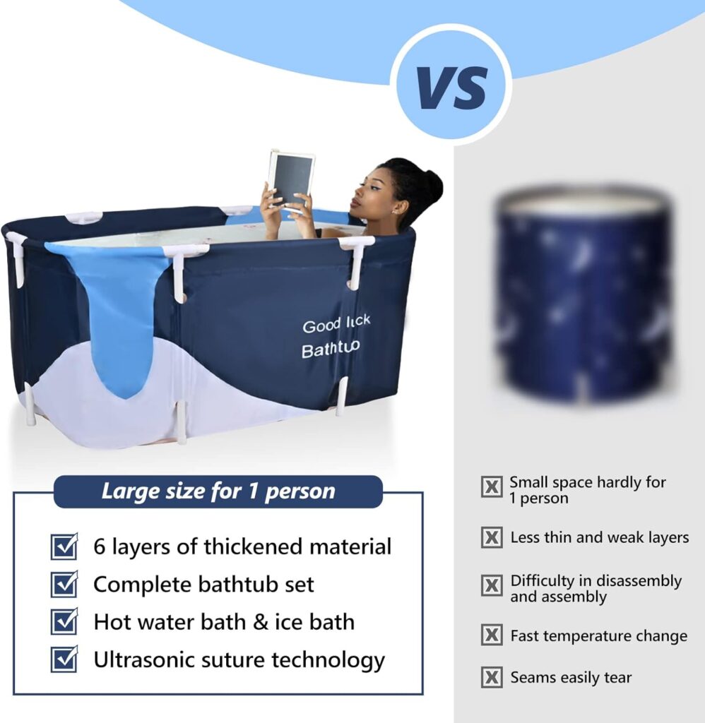 Portable Bathtub Kit-47 Inch Foldable Bathtub for Adults with Bath Pillow Bath Seat,Outdoor/Indoor Hot Ice Bath