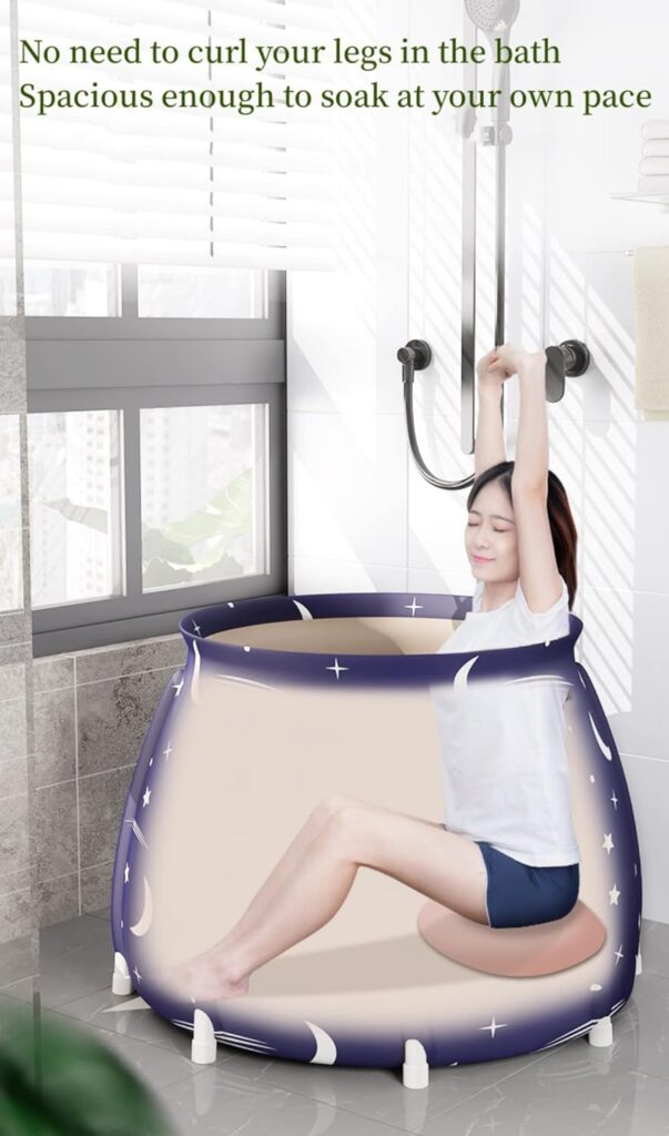 Portable Bathtub Thickened Insulation, Double Drainage, Folding Portable, Suitable for Small Spaces (Bathroom, Outdoor, RV) Soaking, spa(blue antlers)