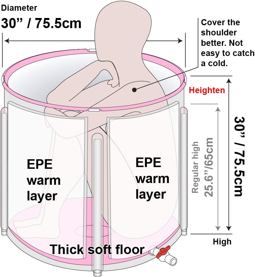 Portable Foldable Bathtub, Maintain Temperature Efficiently Flamingo Freestanding Bath Tub, Easy to Install Bathroom Spa or Ice Bath Soaking Tub, Thickened Thermal Foam(25.5 in Blue)