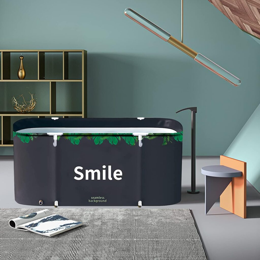 ptlsy Portable Bathtub for Adult Foldable Japanese Soaking Bath Tub for Personal Hot Cold Ice Spa at Home Large Freestanding Tub with Cover Mental Support (Green Large)