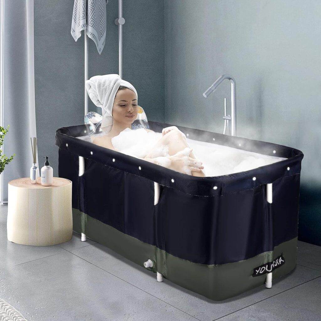 SEAAN Portable Bathtub, Portable Bathtub for Adults, Ice Bath Foldable Bathtub with Lids and Thick Insulation Foam to Keep Temperature