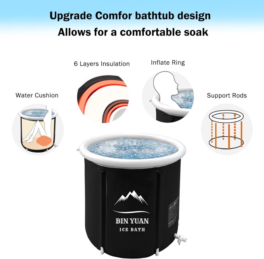 Ice Bath Tub Portable Bathtub Foldable Cold Plunge Bathtub for Adults Home Shower Plastic Freestanding Bath Tub Hot Bath Ideal for Soaking Shower